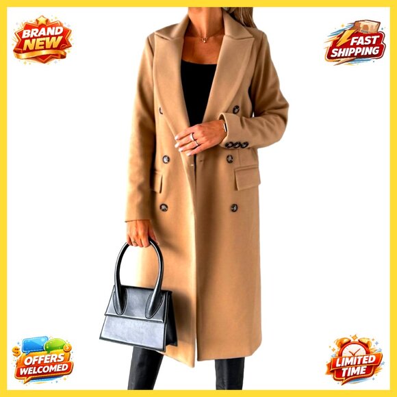 Jackets & Blazers - Women's Long Wool Trench Coat Double Breasted Peacoat Winter Casual Vintage